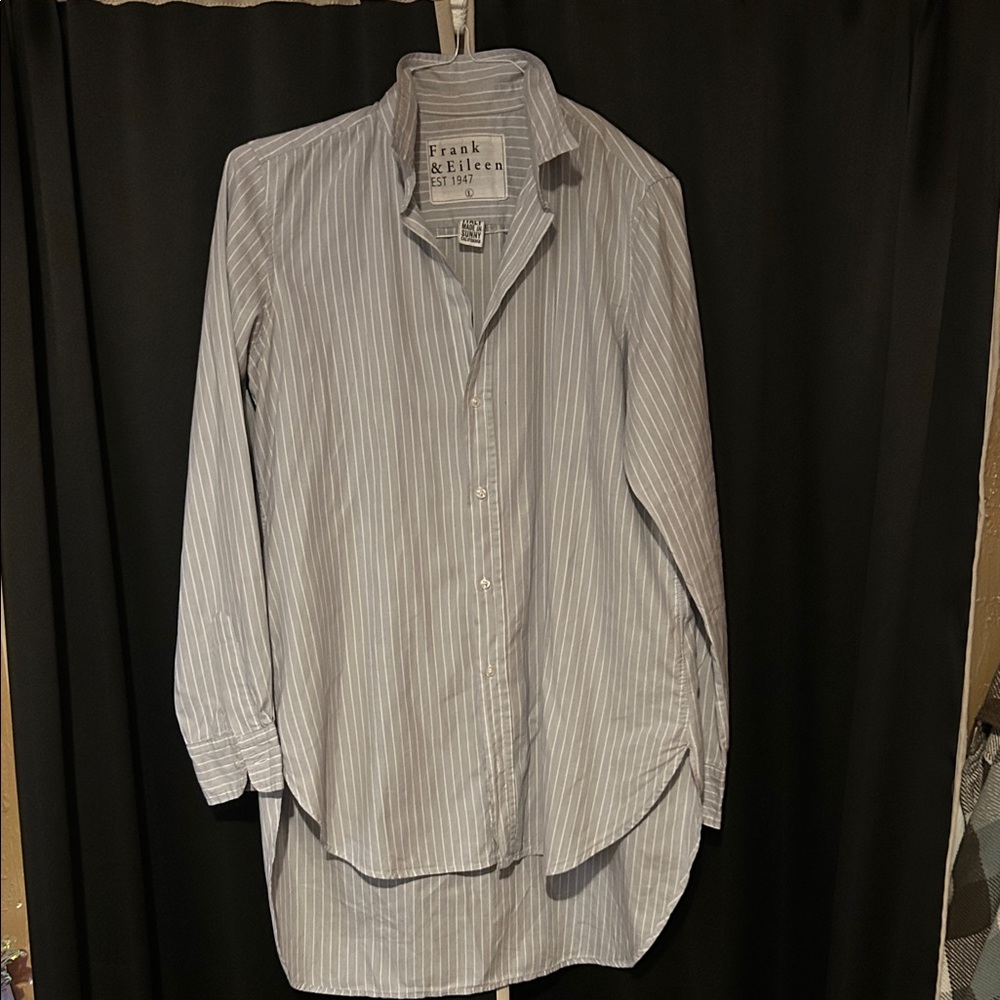 Frank & Eileen Women's Light Gray Striped Button Down Shirt